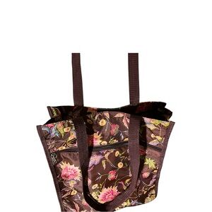 Colorful Floral and Brown Shopper Tote Bag With Additional Small Zip Pouch